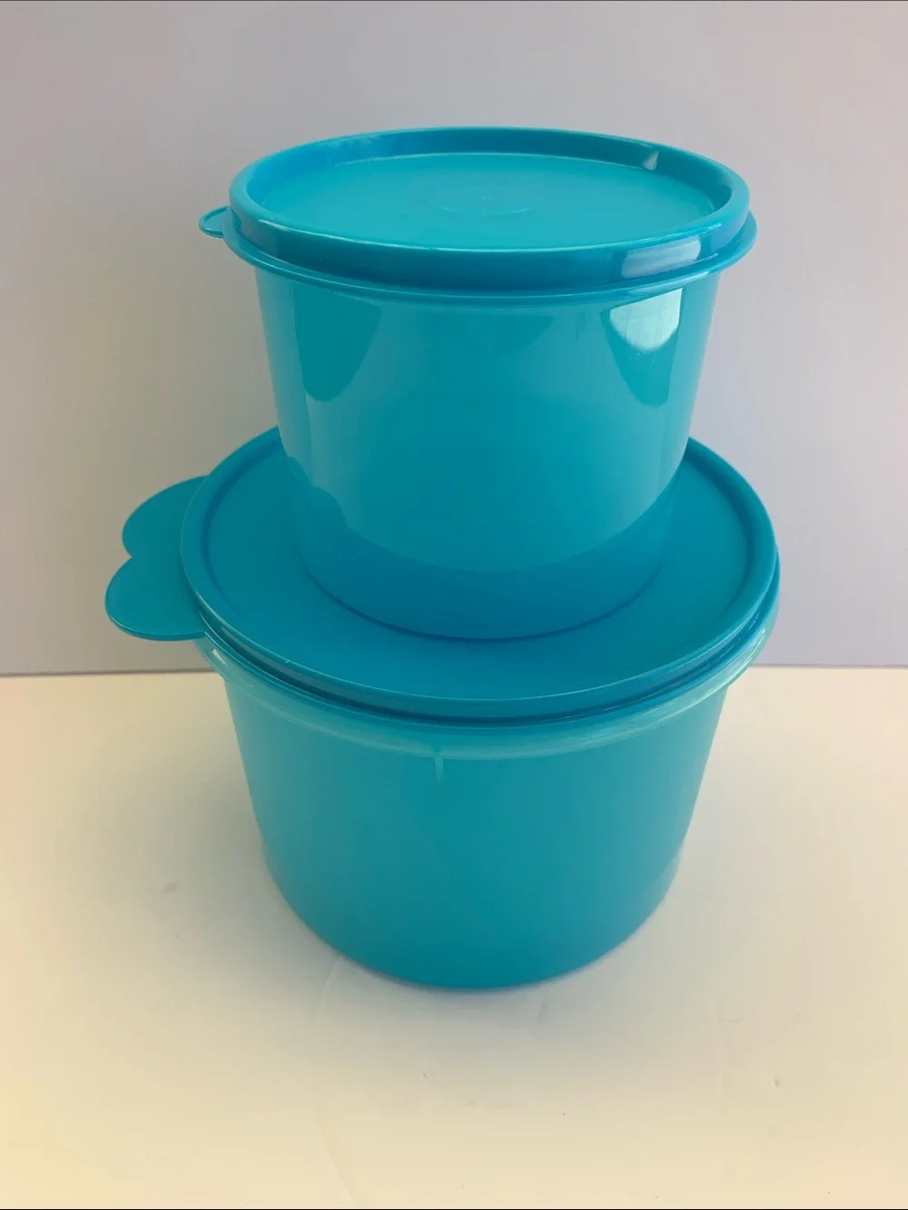 Tupperware Plastic Round Container Set of 2 Blue Color